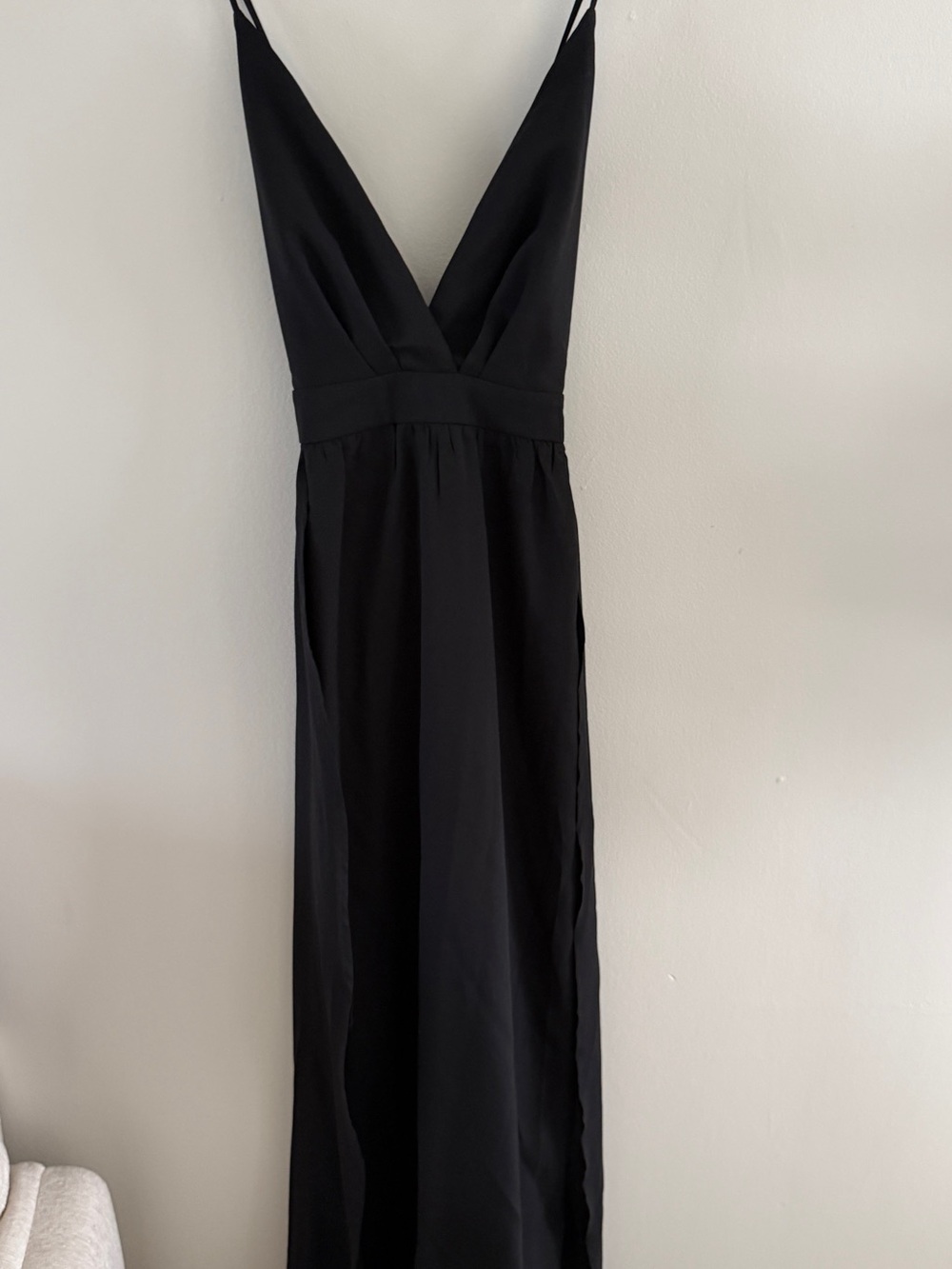 Black Deep V-Neck Spaghetti Strap Maxi Dress